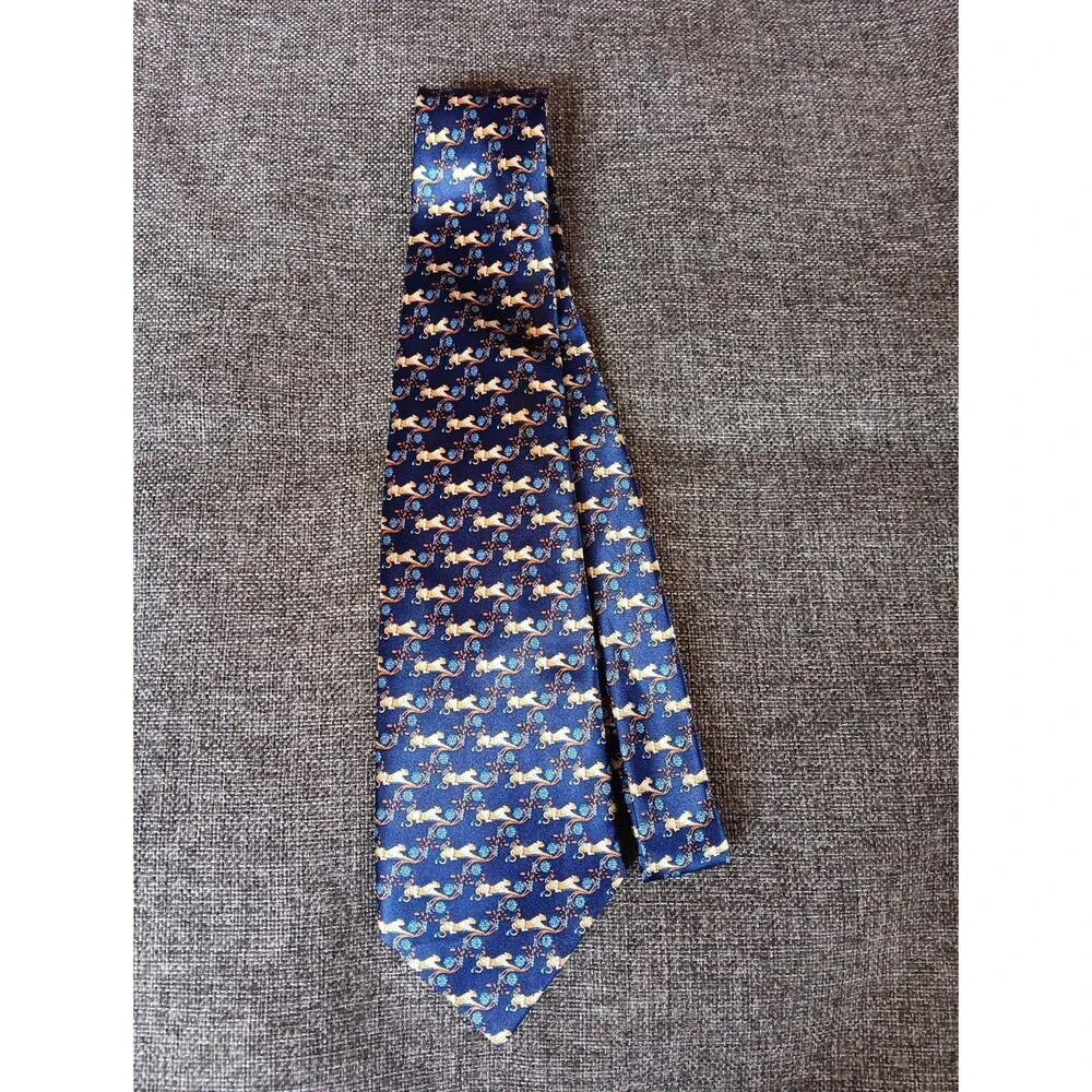 Tie 70s 80s 90s Y2K Mens Blue Yellow Cheeta 3.75 Wide 62 Long